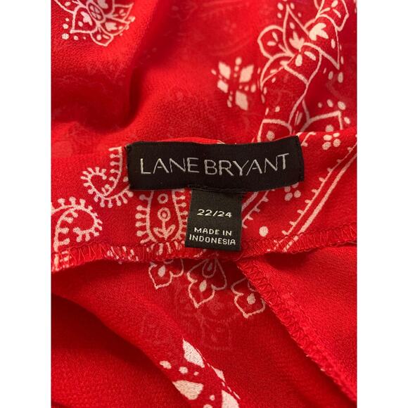 Lane Bryant Women's V Neck Pullover Tunic Blouse Long Sleeve Paisley Red Size 22 - Picture 3 of 4